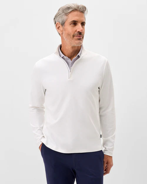 Hoppin Ribbed Knit Performance 1/4 Zip Pullover in White by Johnnie-O