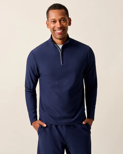 Hoppin Ribbed Knit Performance 1/4 Zip Pullover in Navy by Johnnie-O