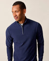Hoppin Ribbed Knit Performance 1/4 Zip Pullover in Navy by Johnnie-O