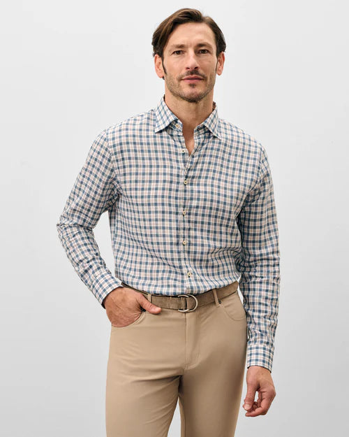 Tad Pane Linen Blend Button Down Shirt in Wake by Johnnie-O
