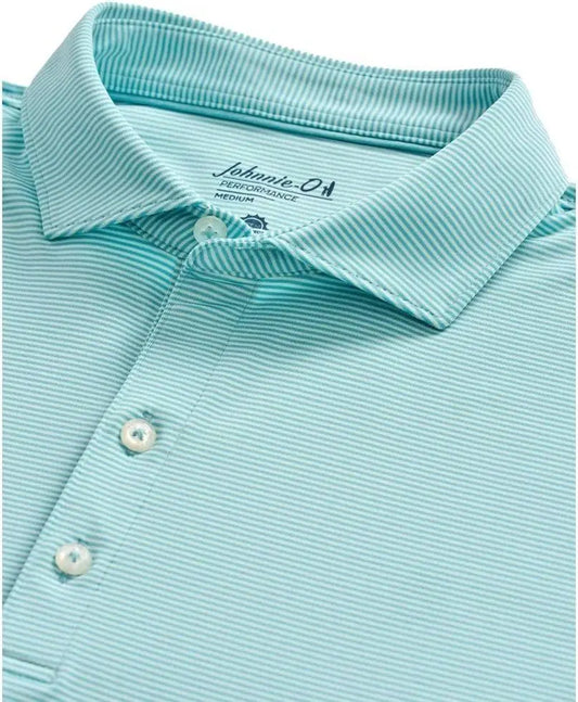 Lyndonn Stripe Performance Jersey Polo in Tropical Celeste by Johnnie-O