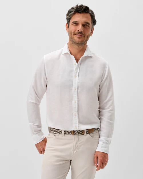 McCarthy Solid Linen Blend Button Down Shirt in White by Johnnie-O