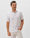 Cash Bar Linen Blend Short Sleeve Button Down Shirt in White by Johnnie-O