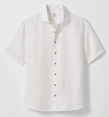 Cash Bar Linen Blend Short Sleeve Button Down Shirt in White by Johnnie-O