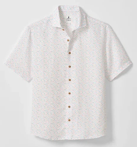 Cash Bar Linen Blend Short Sleeve Button Down Shirt in White by Johnnie-O