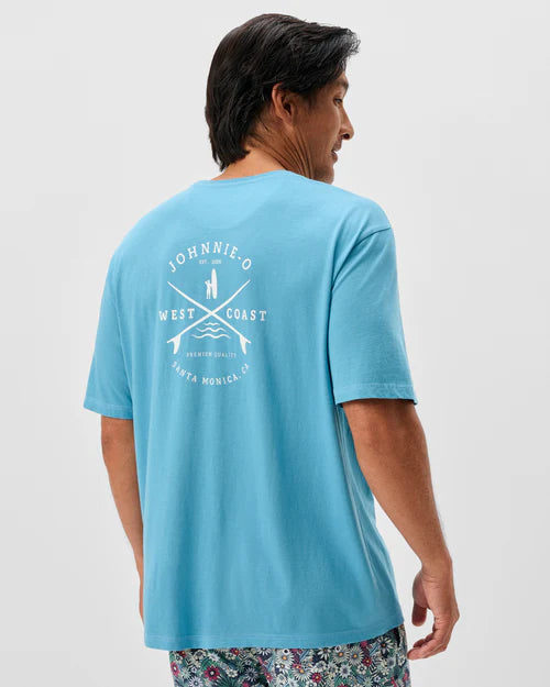Born To Surf Cotton Blend Pocket T-Shirt in Haze by Johnnie-O