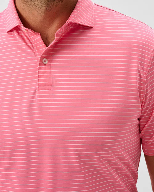 Beau Stripe Performance Jersey Polo in Pink Lemonade by Johnnie-O