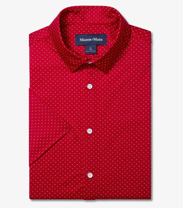 Halyard Short Sleeve Dress Shirt in Red Hot Dot by Mizzen+Main