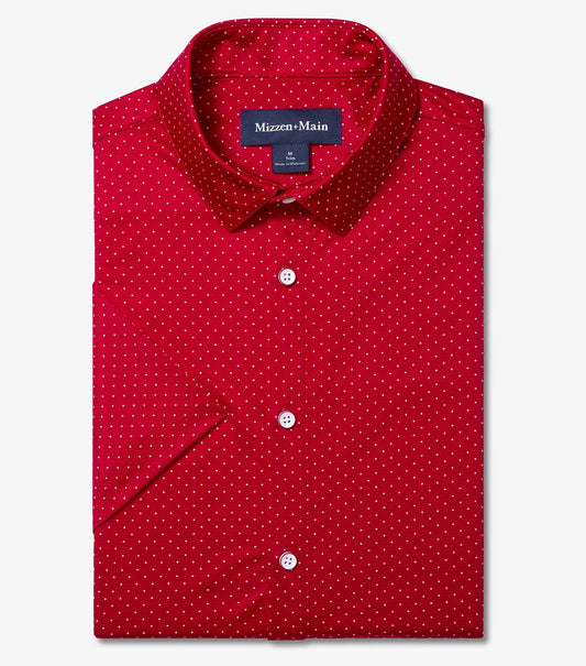 Halyard Short Sleeve Dress Shirt in Red Hot Dot by Mizzen+Main
