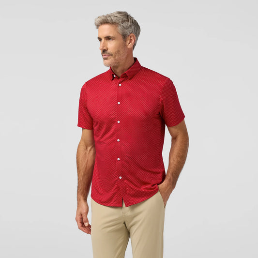 Halyard Short Sleeve Dress Shirt in Red Hot Dot by Mizzen+Main