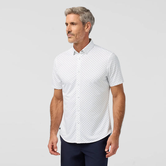 Halyard Short Sleeve Dress Shirt in White Tossed Triangle by Mizzen+Main