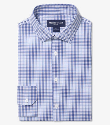 Leeward Long Sleeve Dress Shirt in Cobalt Dennis Plaid by Mizzen+Main