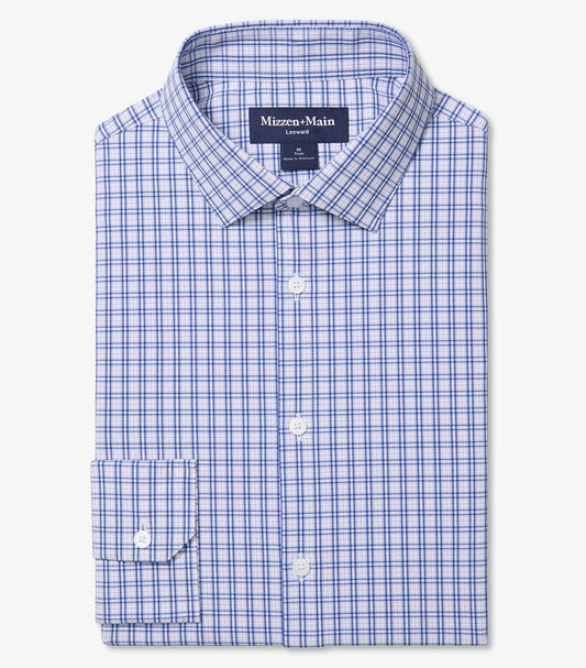 Leeward Long Sleeve Dress Shirt in Cobalt Dennis Plaid by Mizzen+Main
