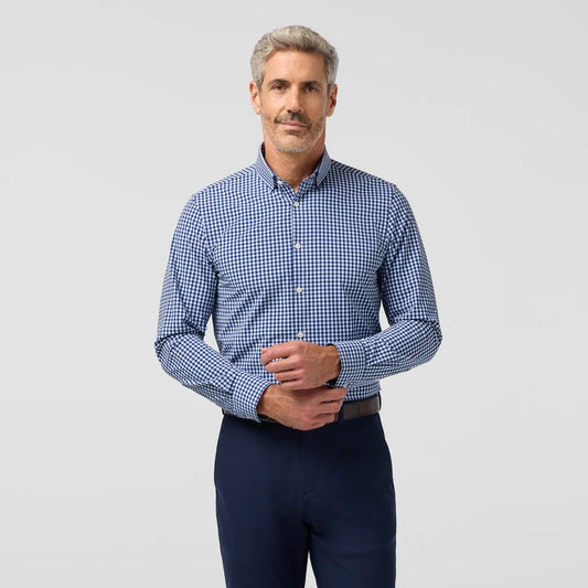 Leeward Long Sleeve Dress Shirt in Midnight Navy Crew Gingham by Mizzen+Main