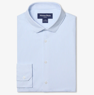 Leeward No Tuck Long Sleeve Dress Shirt in Cloud Blue Fine Line Stripe by Mizzen+Main