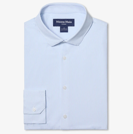 Leeward No Tuck Long Sleeve Dress Shirt in Cloud Blue Fine Line Stripe by Mizzen+Main