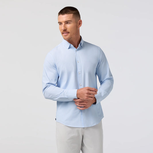 Leeward No Tuck Long Sleeve Dress Shirt in Cloud Blue Fine Line Stripe by Mizzen+Main
