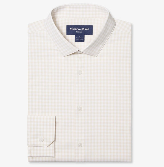 Leeward No Tuck Long Sleeve Dress Shirt in Sand Dollar Crew Gingham by Mizzen+Main
