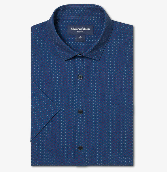 Leeward Short Sleeve Dress Shirt in Midnight Navy Micro Gem by Mizzen+Main