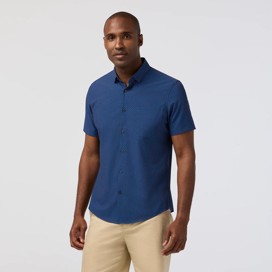 Leeward Short Sleeve Dress Shirt in Midnight Navy Micro Gem by Mizzen+Main
