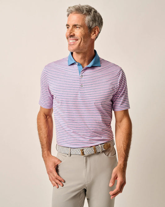 Gibbons Stripe Performance Jersey Polo in Porto Pink by Johnnie-O