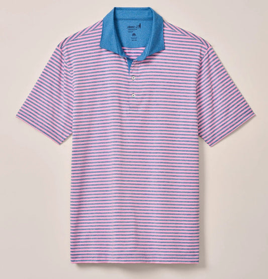 Gibbons Stripe Performance Jersey Polo in Porto Pink by Johnnie-O