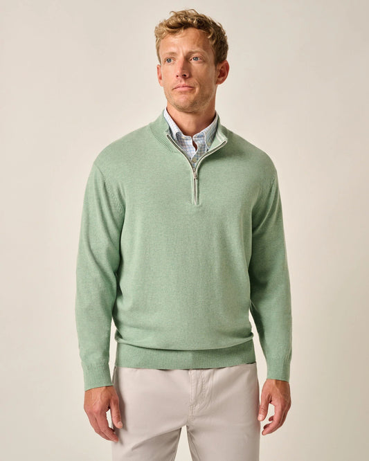 Desmond Plaited Cotton Blend 1/4 Zip Sweater in Green Grass by Johnnie-O