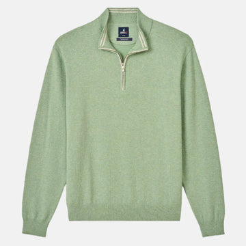 Desmond Plaited Cotton Blend 1/4 Zip Sweater in Green Grass by Johnnie-O
