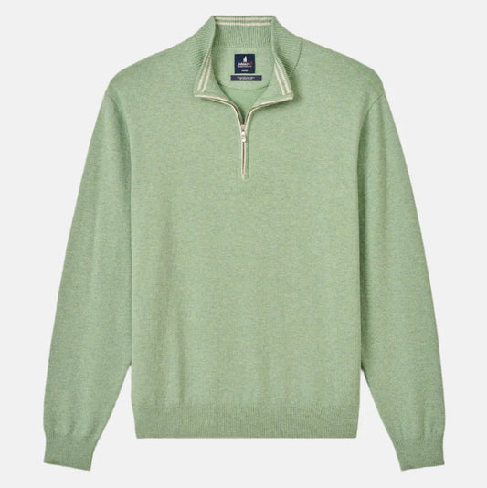 Desmond Plaited Cotton Blend 1/4 Zip Sweater in Green Grass by Johnnie-O