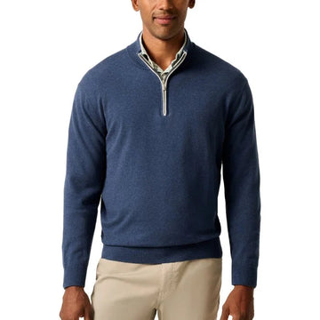 Desmond Plaited Cotton Blend 1/4 Zip Sweater in Navy by Johnnie-O