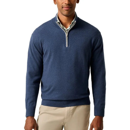 Desmond Plaited Cotton Blend 1/4 Zip Sweater in Navy by Johnnie-O