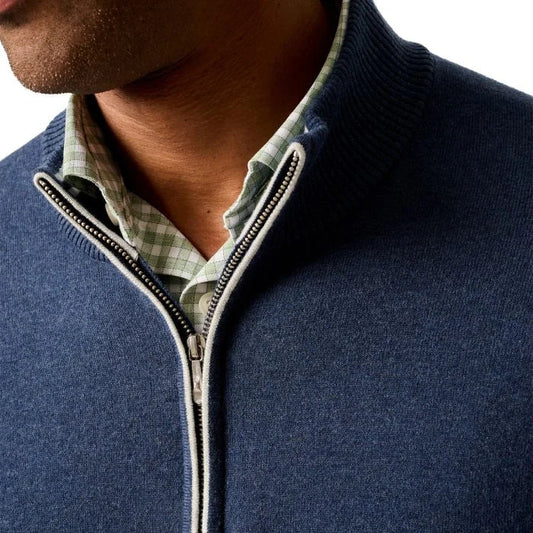 Desmond Plaited Cotton Blend 1/4 Zip Sweater in Navy by Johnnie-O