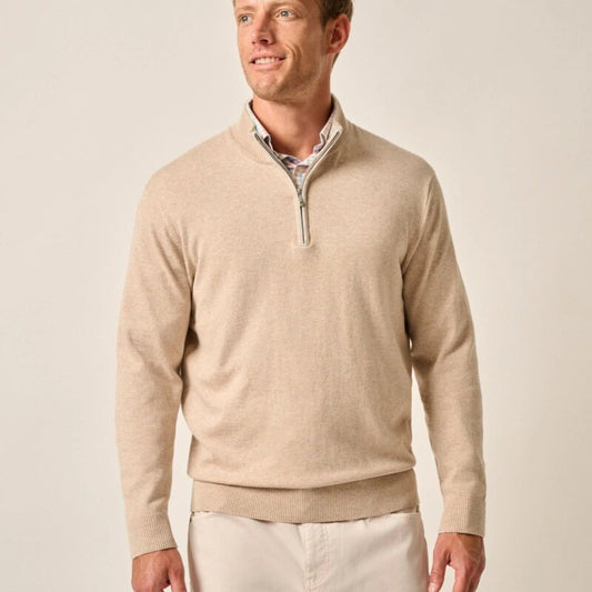 Desmond Plaited Cotton Blend 1/4 Zip Sweater in Sand by Johnnie-O