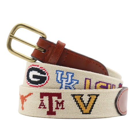 SEC Needlepoint Belt on Khaki by Smathers & Branson - NEW TEAMS JUST ADDED!