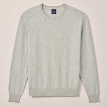 Wren Plaited Cotton Blend Crewneck Sweater in Light Gray by Johnnie-O