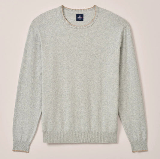 Wren Plaited Cotton Blend Crewneck Sweater in Light Gray by Johnnie-O