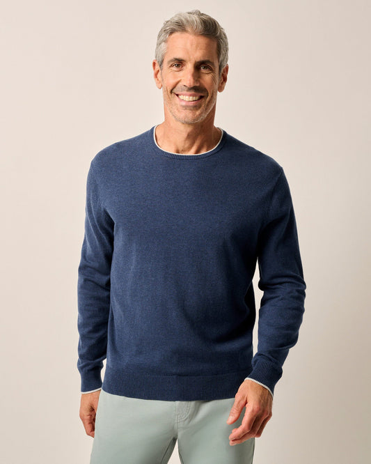 Wren Plaited Cotton Blend Crewneck Sweater in Navy by Johnnie-O