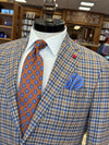 Wool, Silk & Linen Blend Plaid Sport Coat in Tan/Blue by TailoRed