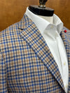 Wool, Silk & Linen Blend Plaid Sport Coat in Tan/Blue by TailoRed