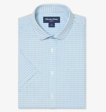 Leeward Short Sleeve Dress Shirt in Skyline Blue Multi Diamond by Mizzen+Main