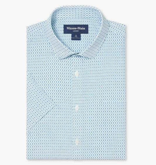 Leeward Short Sleeve Dress Shirt in Skyline Blue Multi Diamond by Mizzen+Main