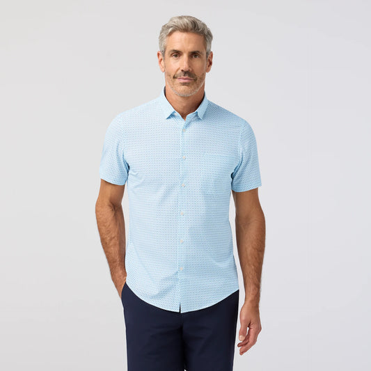 Leeward Short Sleeve Dress Shirt in Skyline Blue Multi Diamond by Mizzen+Main