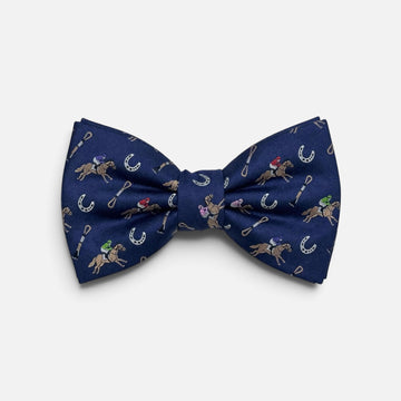 "Riders Up" 100% Silk Bow Tie in Navy Blue by Logan's
