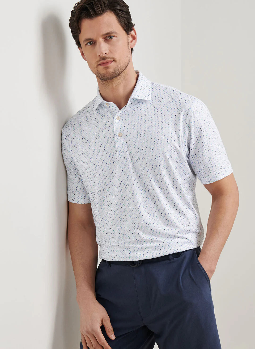 peter millar white dress shirt Men's Big & Tall Peter Millar White Haven Short Sleeve Sport Shirt Stream Blue / 4XB