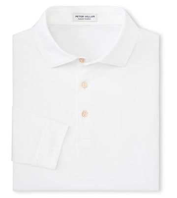 Solid Stretch Jersey Long Sleeve Polo in White by Peter Millar