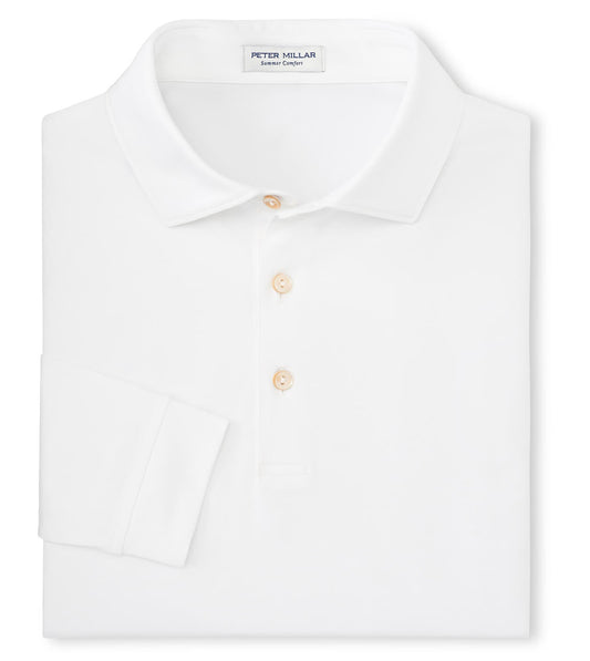Solid Stretch Jersey Long Sleeve Polo in White by Peter Millar