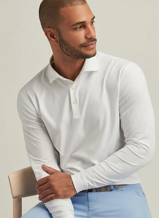 Solid Stretch Jersey Long Sleeve Polo in White by Peter Millar