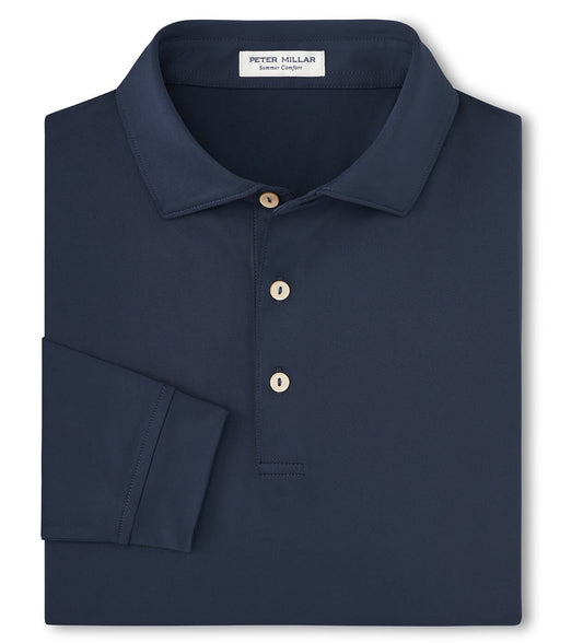 Solid Stretch Jersey Long Sleeve Polo in Navy by Peter Millar