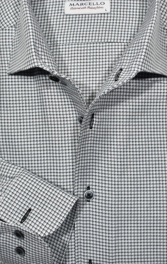 Galaga Check Roll Collar Sport Shirt in Black/White by Marcello
