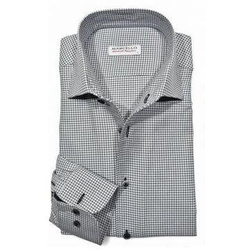 Galaga Check Roll Collar Sport Shirt in Black/White by Marcello